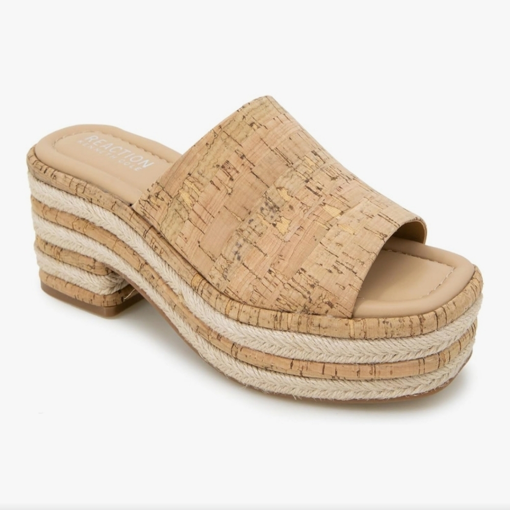 NWT Reaction Kenneth Elissa Cole Cork Platform Mules, Size 10